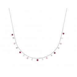 Collier en argent 925 rhodié avec petites pampilles en cristal rose pas cher obrillant-bijoux
