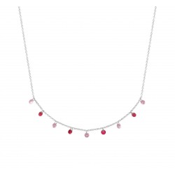 Collier en argent 925 rhodié avec petites pampilles en cristal rose pas cher obrillant-bijoux