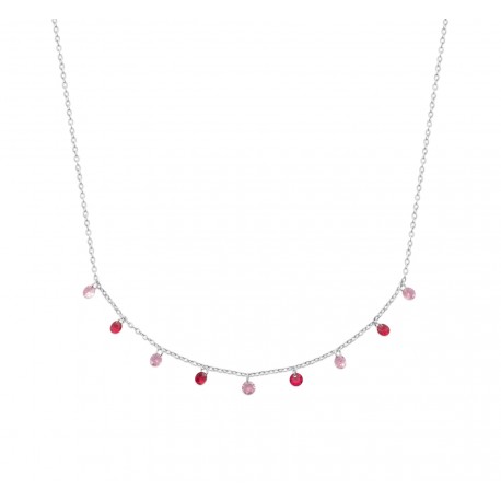 Collier en argent 925 rhodié avec petites pampilles en cristal rose pas cher obrillant-bijoux
