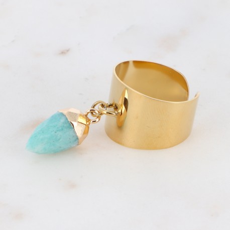 Bague Bohm en acier inoxydable doré avec goutte en Amazonite Obrillant-Bijoux
