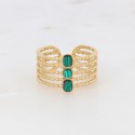 Bague Bohm avec pierres en Malachite en acier inoxydable dorée