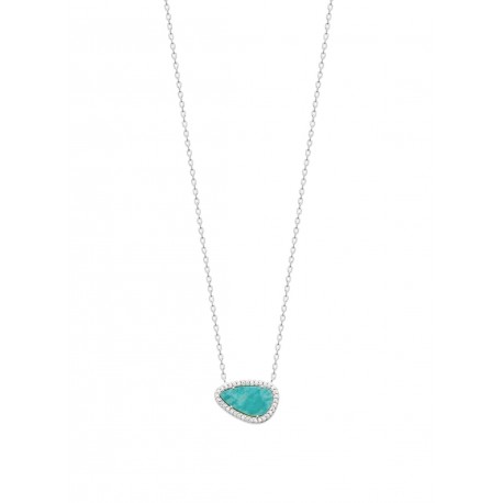 Collier en argent pierre ovale en Amazonite véritable contours en zirconium obrillant-bijoux