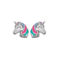 Boucles d'oreilles enfant en argent rhodié Licorne en émail pas cher obrillant-bijoux