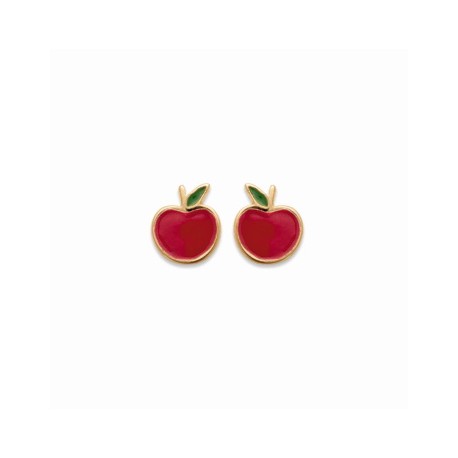 Boucles d'oreilles enfant plaqué or pomme rouge en émail pas cher obrillant-bijoux