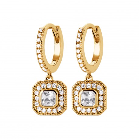 Créoles plaqué or pampilles carrées pavé en zirconium pas chères obrillant-bijoux