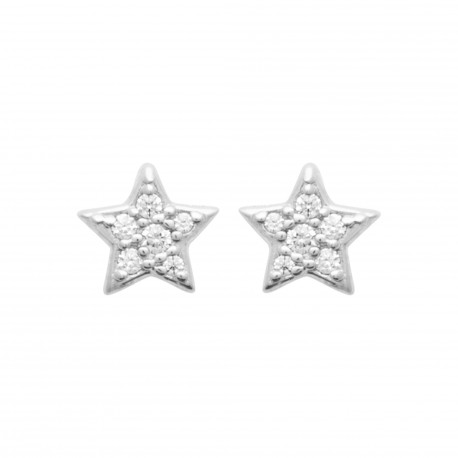 Boucles d'oreilles puces argent étoile pavé en zirconium blanc pas chère obrillant-bijoux
