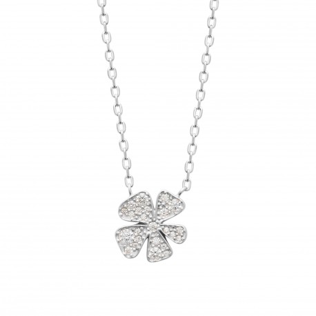 Collier Argent Rhodié Fleur pavé Oxydes De Zirconium pas cher obrillant-bijoux