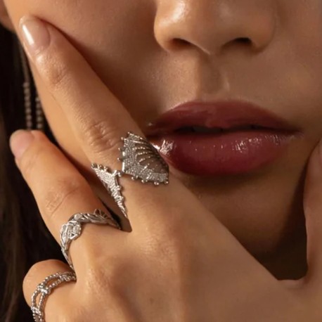 Bague large Bohm ajourée en acier rhodié inoxydable dentelle ajourée Obrillant-Bijoux