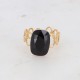 Bague réglable Bohm acier doré pierre rectangle en cristal noir pas chère Obrillant-Bijoux
