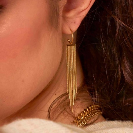Boucles d'oreilles Bohm longues chaînes pendantes en acier doré Obrillant-Bijoux
