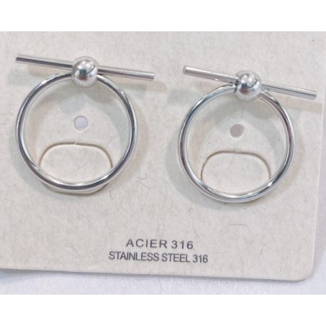 Boucles d'oreilles acier argenté inoxydable cercle et barre tige pas cher Obrillant-Bijoux