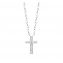 Collier Argent Rhodié pendentif croix pavé en zircons blanc