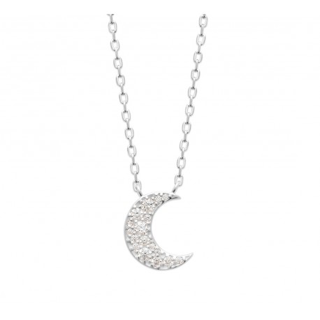 Collier Argent Rhodié lune pavé Oxydes De Zirconium pas cher obrillant-bijoux