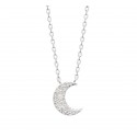 Collier Argent Rhodié pendentif lune pavé en zircons blanc