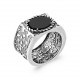 Bague homme argent avec pierre ovale agate noire pas chère Obrillant-Bijoux