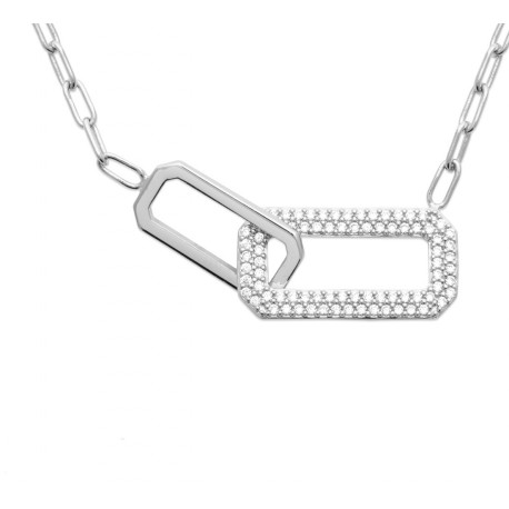 Collier en argent maillons entrelacés pavé en zirconium pas cher obrillant-bijoux