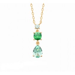 Collier plaqué or joaillerie pierre goutte poire en zirconium et cristal vert pas cher obrillant-bijoux
