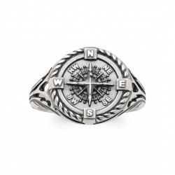Bague homme argent 925 rose des vents boussole pas chère Obrillant-Bijoux