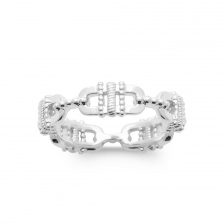Bague argent 925/1000 rhodié maillons stylisés pas chère obrillant-bijoux
