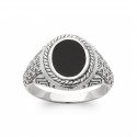Bague homme en argent 925/1000 monture en relief avec pierre ronde en agate noire véritable