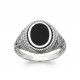 Bague homme en argent 925/1000 monture en relief avec pierre en agate noire véritable pas chère Obrillant-Bijoux
