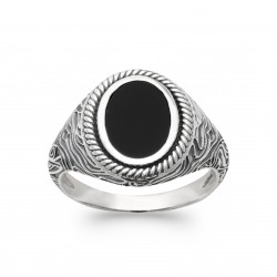 Bague homme en argent 925/1000 monture en relief avec pierre en agate noire véritable pas chère Obrillant-Bijoux