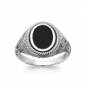 Bague homme en argent 925/1000 monture en relief avec pierre en agate noire véritable