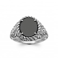 Bague homme argent 925/1000 avec pierre agate noire pas chère Obrillant-Bijoux