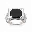 Bague homme en argent 925/1000 monture en relief avec pierre rectangulaire en agate noire véritable