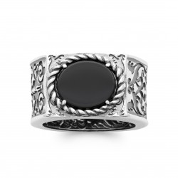 Bague homme argent avec pierre ovale agate noire pas chère Obrillant-Bijoux