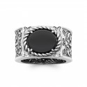 Bague homme en argent 925/000 pierre ovale en Agate noire