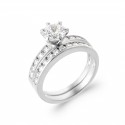 Bague double set en argent 925 rhodié alliance et solitaire en zirconium blanc
