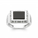 Bague homme en argent 925/000 monture avec pierre rectangulaire en agate noire véritable