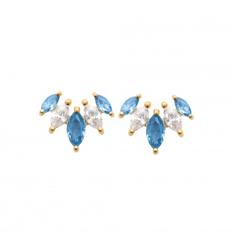 Clous d'oreilles puces plaqué or pierres gouttes poires cristal bleu pas chère obrillant-bijoux