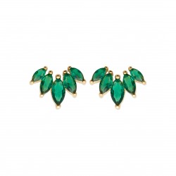 Clous d'oreilles puces plaqué or pierres gouttes poires cristal vert pas chère obrillant-bijoux