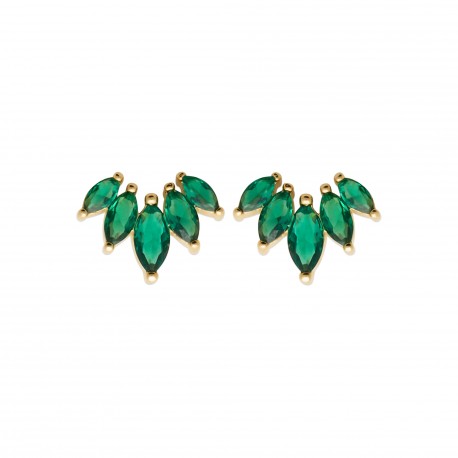 Clous d'oreilles puces plaqué or pierres gouttes poires cristal vert pas chère obrillant-bijoux