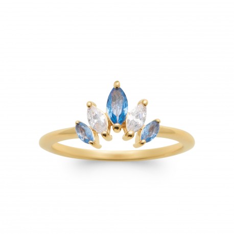 Bague plaqué or joaillerie pierres gouttes poires en cristal bleu pas chère obrillant-bijoux