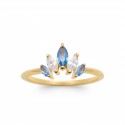 Bague plaqué or style joaillerie pierres gouttes en cristal bleu