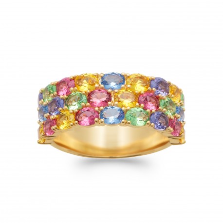Bague plaqué or style joaillerie pavé en zirconium multicolore pas chère obrillant-bijoux