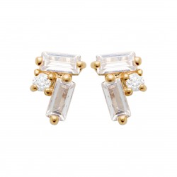 Clous d'oreilles puces plaqué or pierres rectangles zirconium blanc pas chère obrillant-bijoux