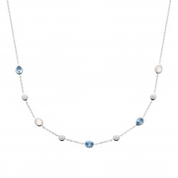 Collier argent rhodié pierre de lune zirconium cristal bleu pas cher Obrillant-Bijoux