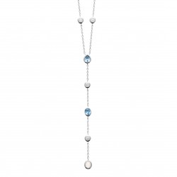 Collier Y argent rhodié pierre de lune zirconium cristal bleu pas cher Obrillant-Bijoux