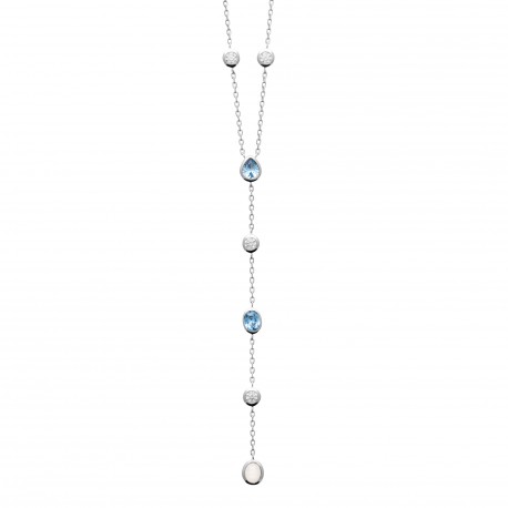 Collier Y argent rhodié pierre de lune zirconium cristal bleu pas cher Obrillant-Bijoux