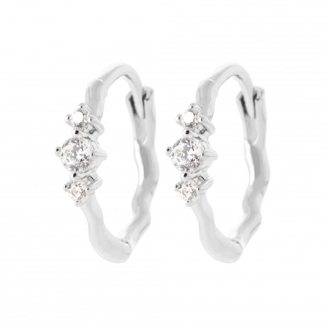 Mini créoles argent pierres en zirconium blanc pas chère obrillant-bijoux