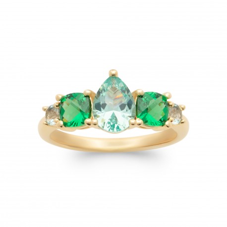 Bague plaqué or joaillerie pierres gouttes poires en zirconium et cristal vert pas chère obrillant-bijoux