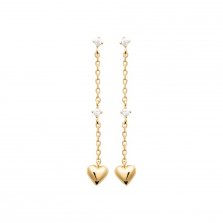Boucles d'oreilles coeurs pendantes en plaqué or et zirconium st valentin pas chère obrillant-bijoux