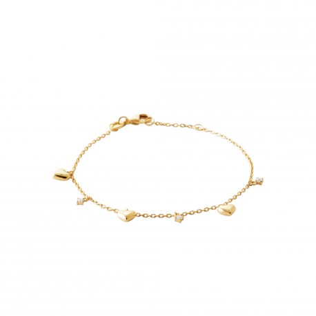 Bracelet pampilles breloques coeurs et zirconium st valentin plaqué or pas cher St valentin obrillant-bijoux