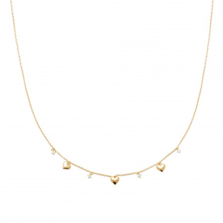 Collier pampilles coeurs et zirconium plaqué or St Valentin pas cher obrillant-bijoux