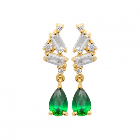 Boucles d'oreilles plaqué or pierre goutte poire zirconium cristal vert pas chère obrillant-bijoux