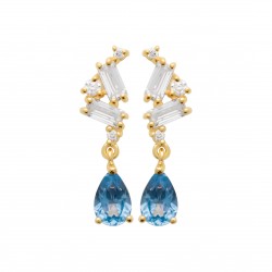 Boucles d'oreilles plaqué or pierre goutte poire zirconium cristal bleu pas chère obrillant-bijoux